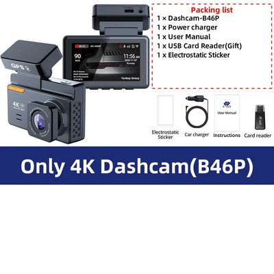 E - ACE Dash Cam 4K Dual Lens GPS WiFi 24h Parking Night Vision Rear View - stepyours.com