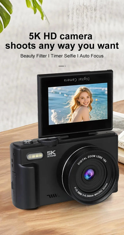 Ourlife Compact 5K Digital Camera With 18X Zoom 75MP 180 Flip Screen WiFi - stepyours.com