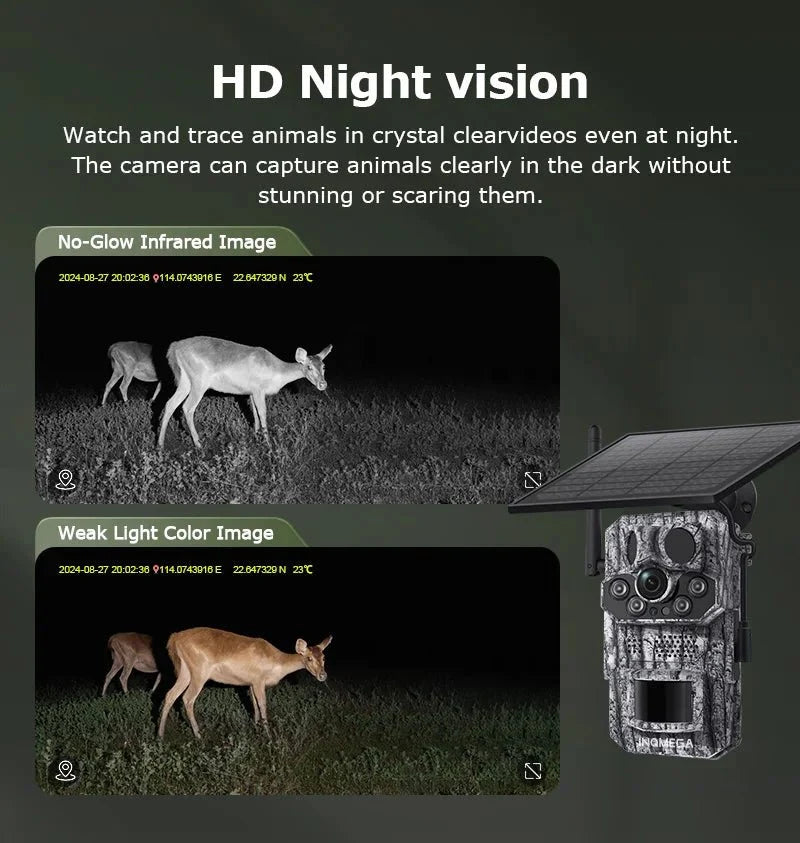 INQMEGA4G Solar Trail Camera 2K Night Vision 5MP PIR Motion Activated - stepyours.com