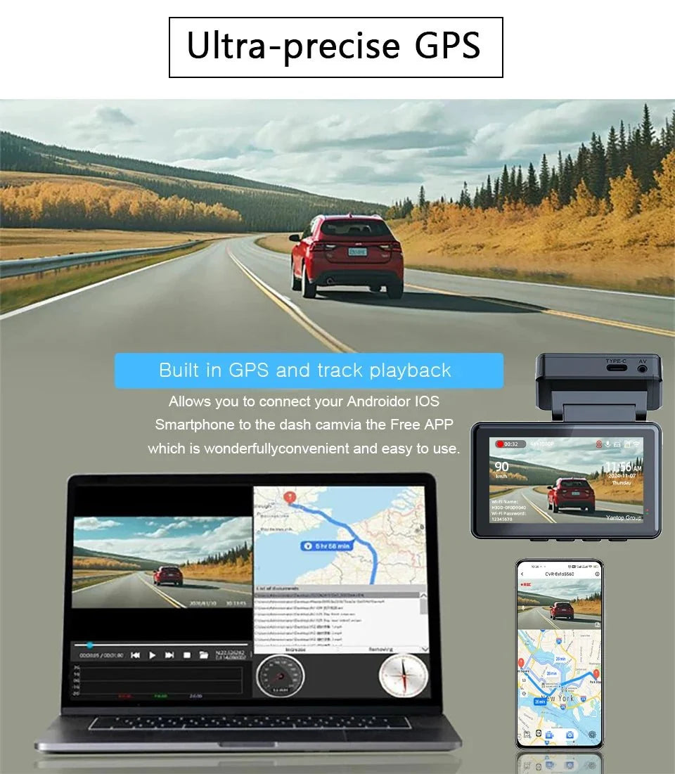 4K Dash Cam With GPS Dual Lens Night Vision 24 Hour Parking - stepyours.com