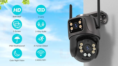 SmartVision 4K 8MP Outdoor WiFi PTZ Camera AI Auto Tracking Dual Lens by stepyours.com