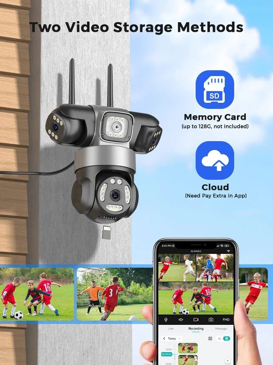 12MP Outdoor WiFi PTZ Camera With 6K HD Triple Lens Waterproof - stepyours.com