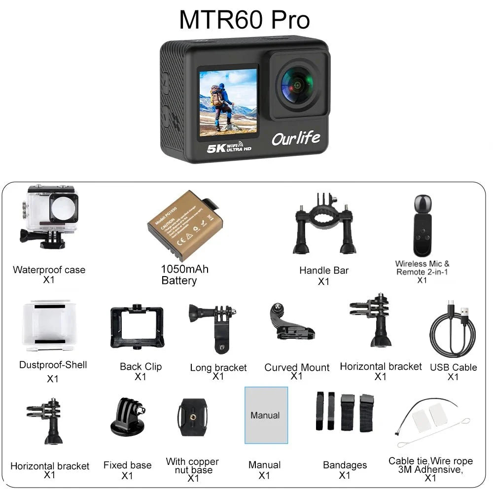 Ourlife 5K 30FPS Action Camera 2 Inch LCD 170 Degree Waterproof Remote Control - stepyours.com