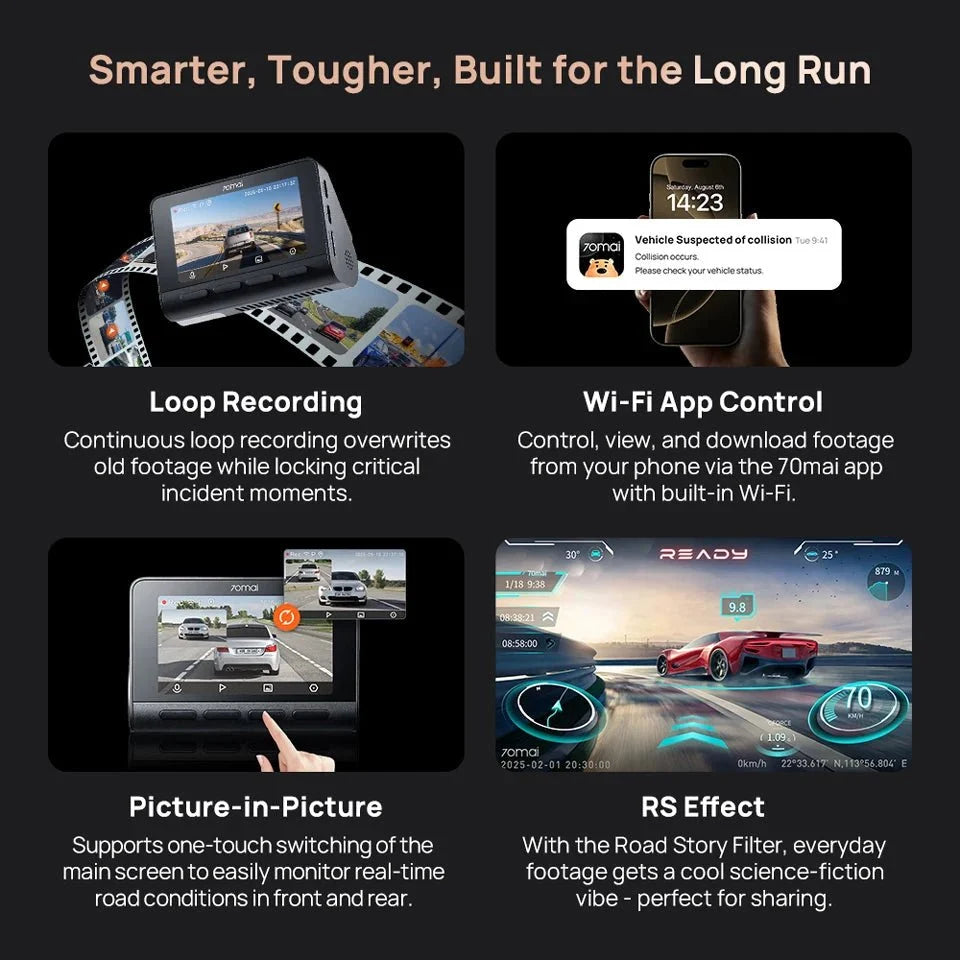 70mai Ultra HD 4K Dash Cam A810 A810S With Built In GPS ADAS 150 Degree FOV - stepyours.com