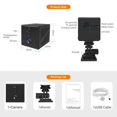 5MP 4G SIM Card Mini Camera - Indoor Night Vision Security Battery Powered Cam - stepyours.com