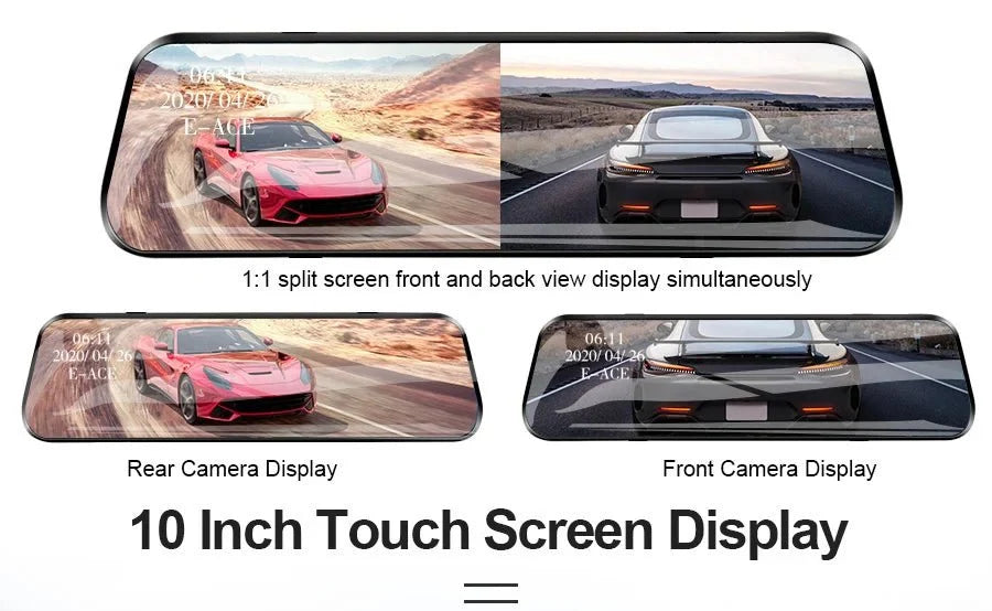 Acceo 10 Inch Car DVR Rearview Mirror Dual 1080P Touch Screen Night Vision - stepyours.com