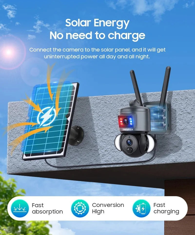 SHIWOJIA 4K 8MP Solar Camera With 4G SIM WiFi Color Night Vision PTZ Dual Lens - stepyours.com