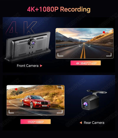 K2 Pro 11.3 4K Car DVR With Wireless CarPlay Android Auto Dual Lens Dash Cam - stepyours.com