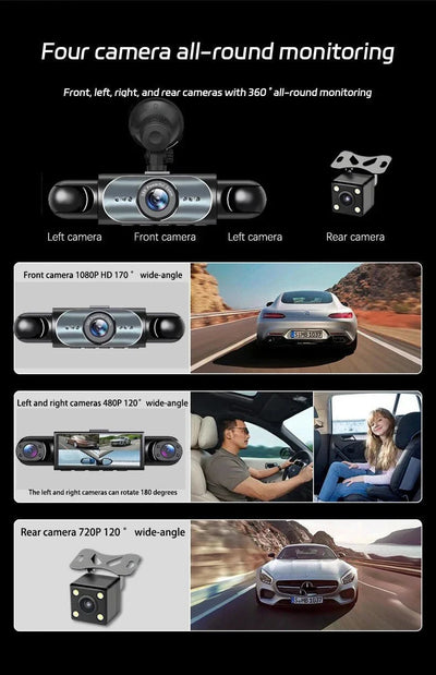 4 Channel Dash Cam 360 Degree Car Video Recorder Night Vision Parking Monitor - stepyours.com