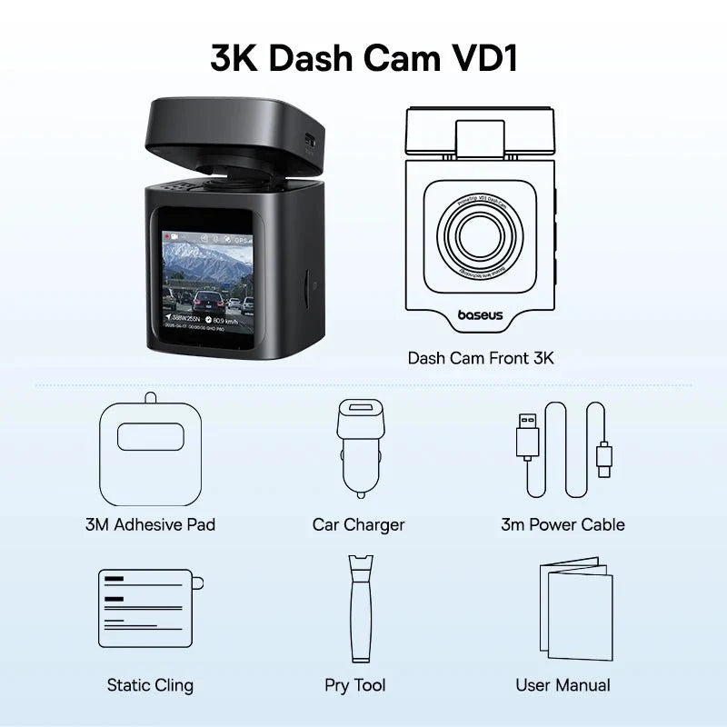 Baseus VD1 3K Dash Cam Front And Rear With GPS Supercapacitor 24H Parking - stepyours.com