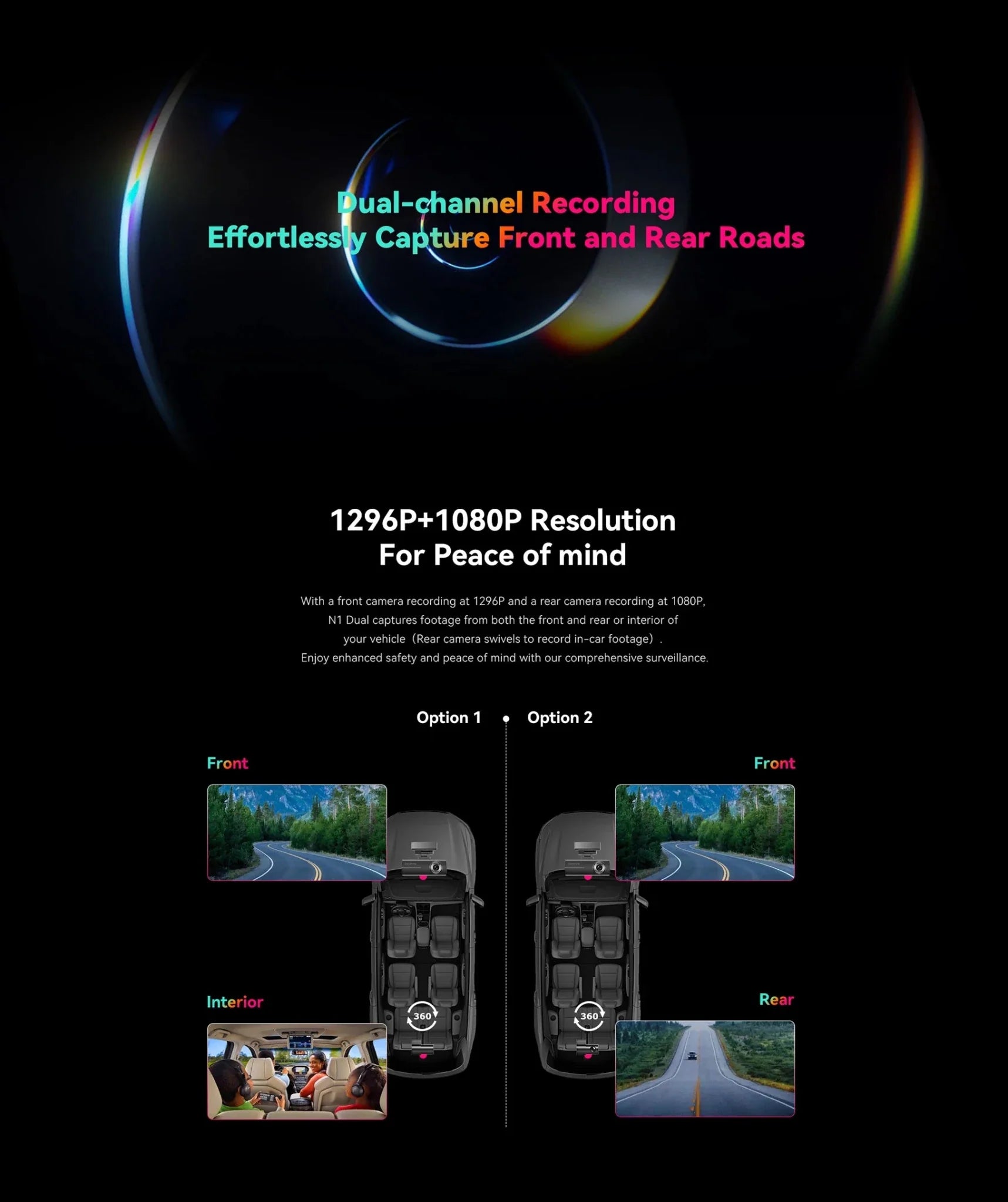 DDPAI N1 Dash Cam Dual Front and Rear 1296P Night Vision Car DVR App Control - stepyours.com