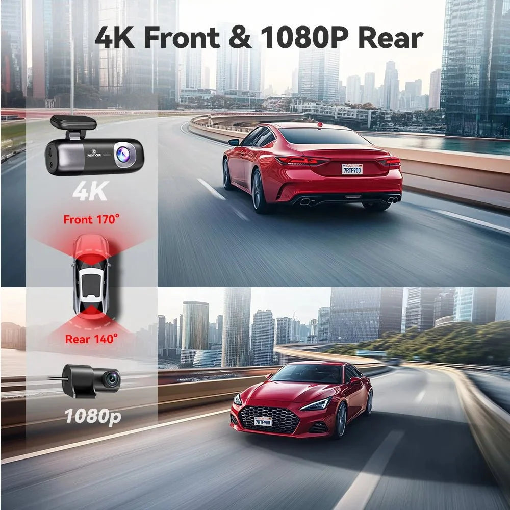 REDTIGER F9 Dash Cam 4K Front Rear WiFi GPS Parking Night Vision App Control - stepyours.com