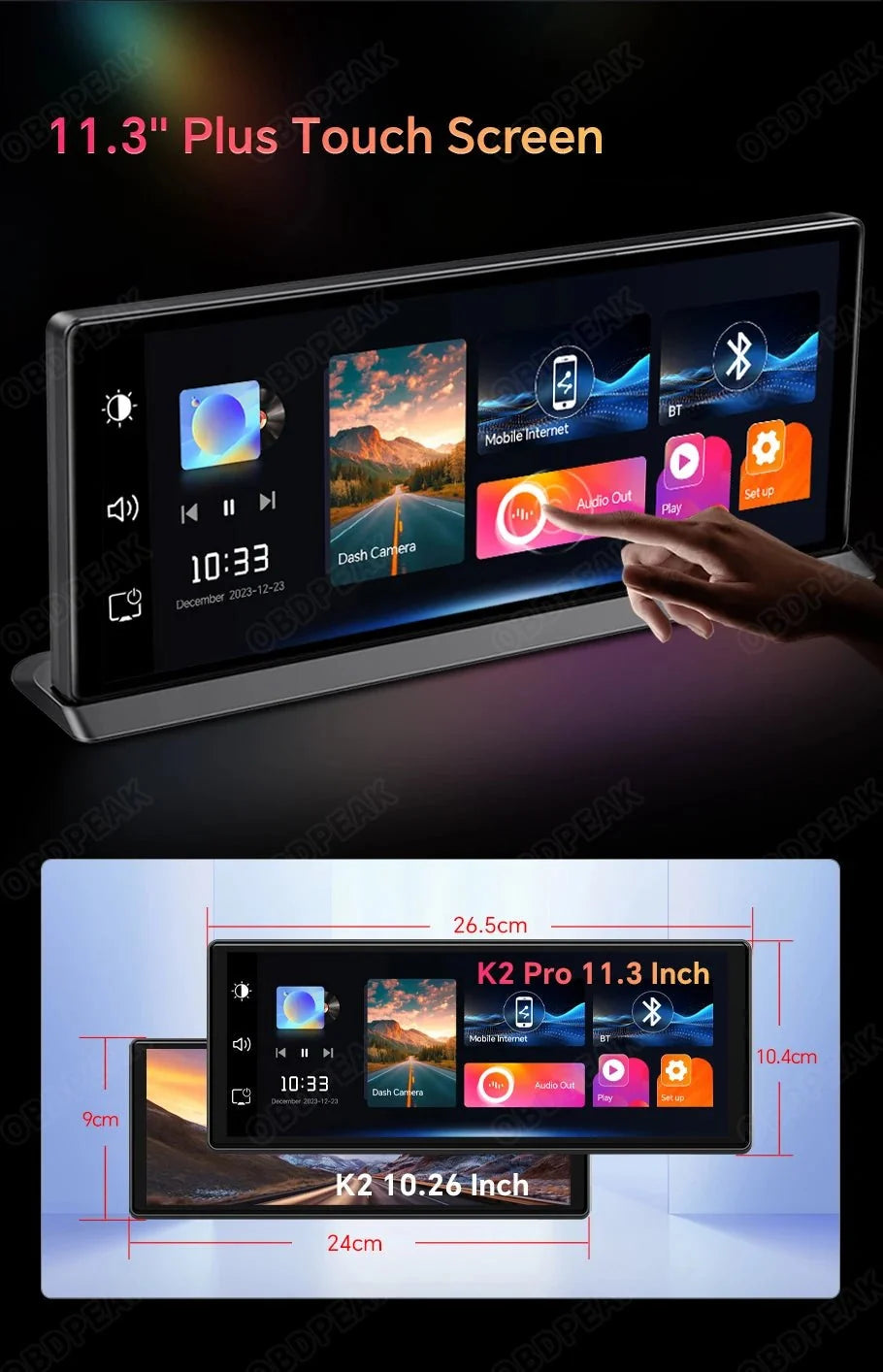 K2 Pro Dash Cam 11.3 Inch 4K 2160P GPS Wireless CarPlay Dual Lens - stepyours.com