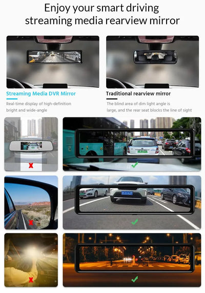 ACCEO 4K WIFI Dash Cam 12 Inch Rearview Mirror Car DVR Recorder - stepyours.com
