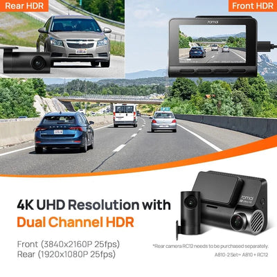 70mai A810 4K Dash Cam HDR GPS ADAS With 4G Parking DVR - stepyours.com