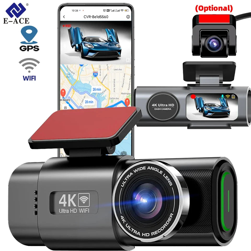 4K Dash Cam GPS WiFi Night Vision Car DVR with Optional Rear Lens by stepyours.com