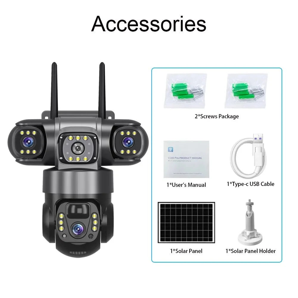 V380Pro 3 Lens WiFi Solar Camera 360 Outdoor Waterproof Security - stepyours.com