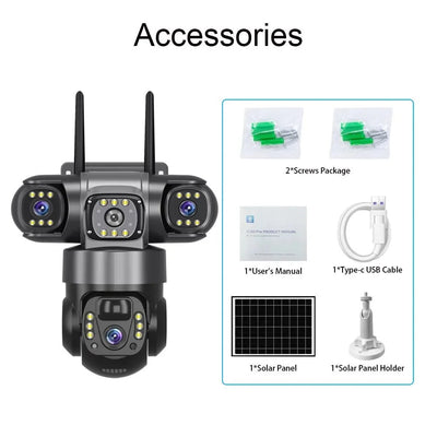 V380PRO 3 Lens WiFi Solar Camera 15MP 360 Outdoor Waterproof CCTV Night Vision - stepyours.com