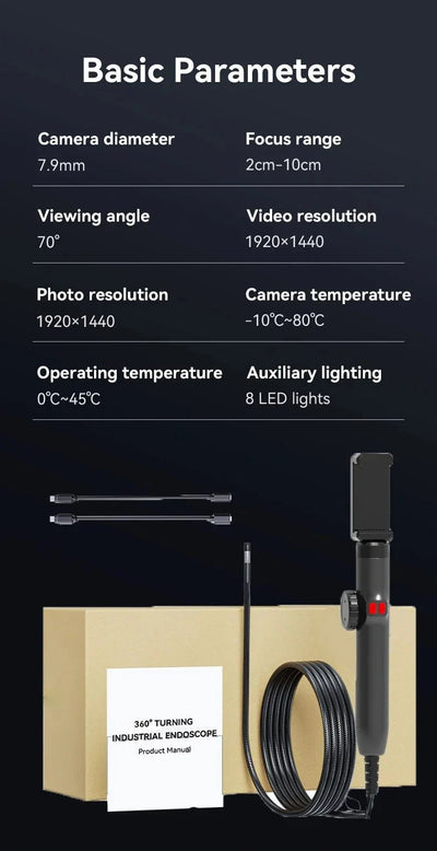 360 Degree Articulating Borescope Endoscope With Light For Android And iOS - stepyours.com