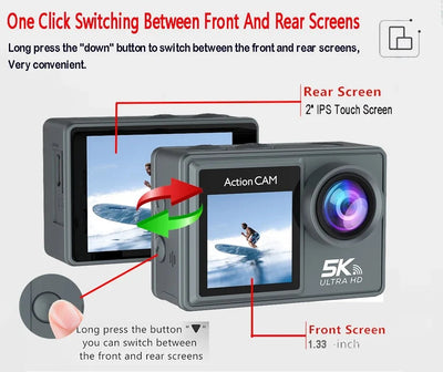 HUAFANT M4R Action Camera 5K 4K60FPS Waterproof 30m IPS Touch LCD 5X Zoom - stepyours.com
