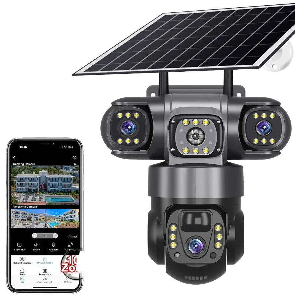 Solar Wireless Security Camera 12MP HD 3 Lens 10X Zoom IP66 Outdoor - stepyours.com