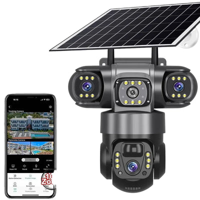 Solar Wireless Security Camera 12MP HD 3 Lens 10X Zoom IP66 Outdoor - stepyours.com