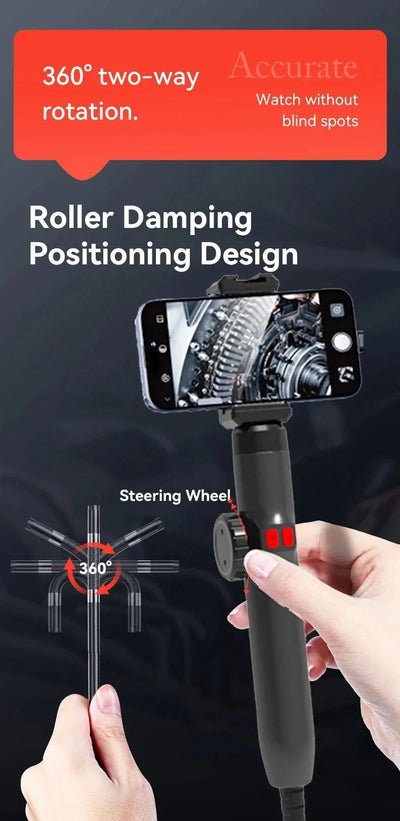 Two - Way 360 Rotating Borescope - 1080P Camera With Light 6mm Probe Hooks - stepyours.com