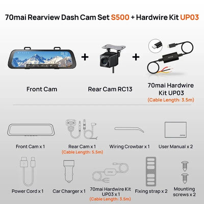 70mai S500 Rearview Dash Cam 9.35 Inch Touch Screen Dual Channel 3K HDR - stepyours.com
