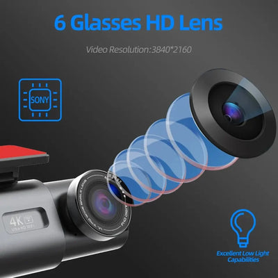 4K Dash Cam With GPS WiFi Night Vision Rear Camera Car DVR Recorder - stepyours.com