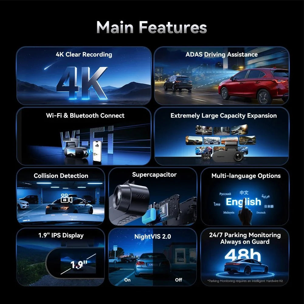 Pictrey A400 4K Dash Cam With Built In ADAS WiFi 1.9 Inch IPS Screen - stepyours.com