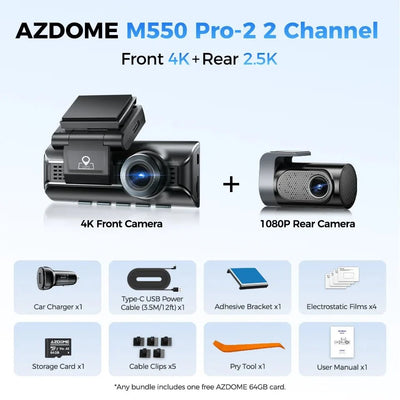 AZDOME M550 Pro Dash Cam IR Night Vision 4K Plus 2.5K 5.8Ghz WiFi GPS Screen - stepyours.com