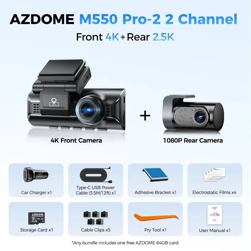 AZDOME M550 Pro Dash Cam IR Night Vision 4K Plus 2.5K 5.8Ghz WiFi GPS Screen - stepyours.com