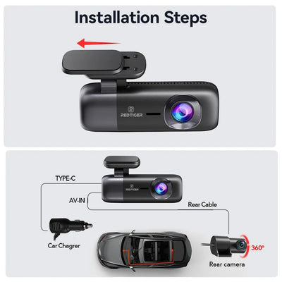 REDTIGER F9 Dash Cam 4K Front Rear WiFi GPS Parking Night Vision App Control - stepyours.com