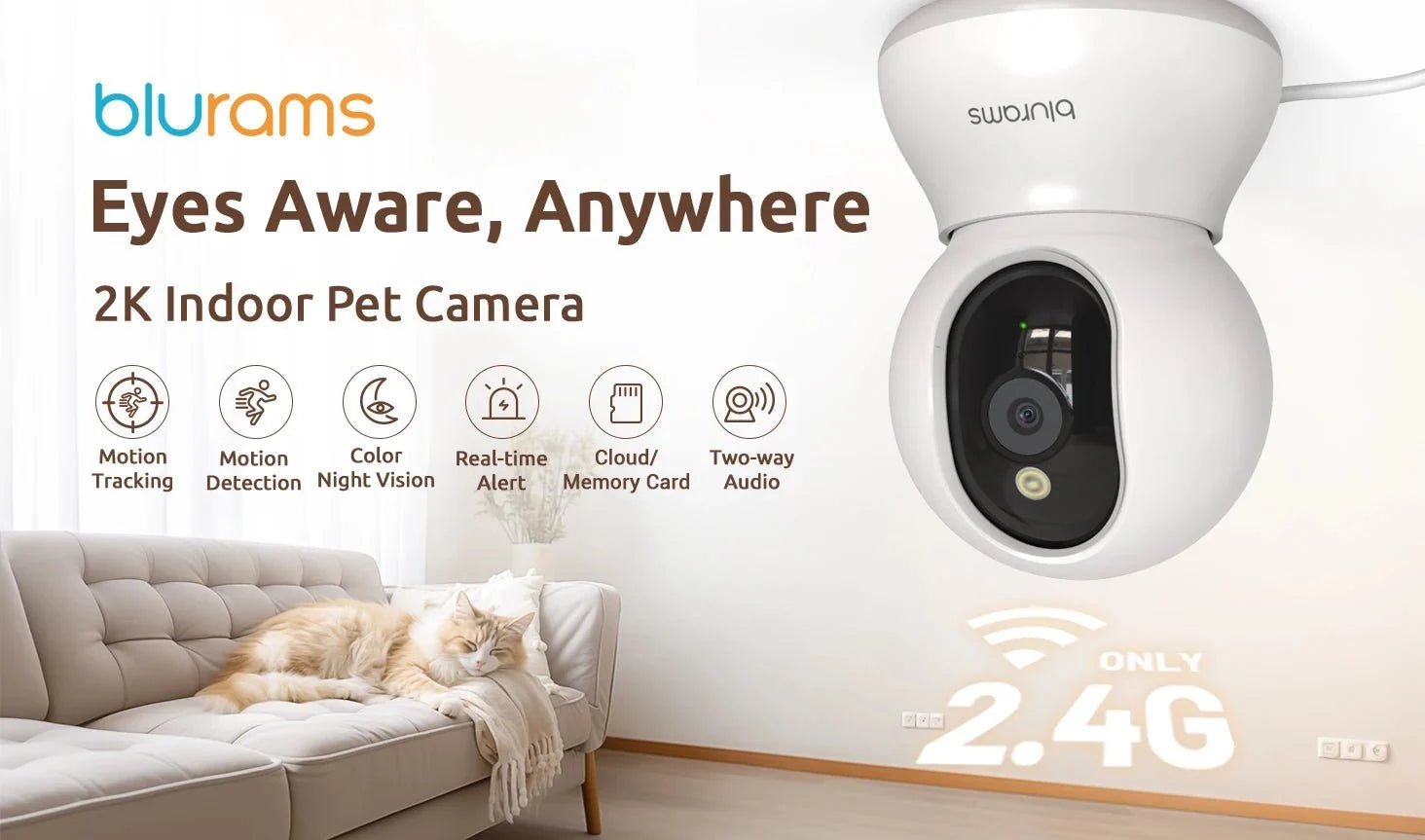 Blurams Pet Camera 2K - 360 Degree Indoor PTZ Security With 2 Way Audio - stepyours.com