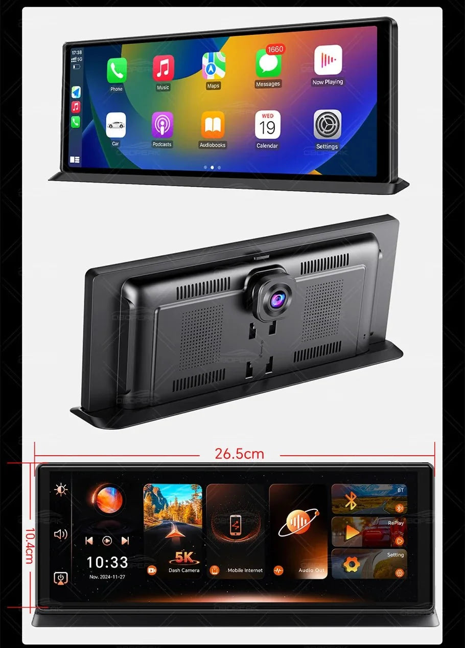 K8 Pro 11.3 Inch Dash Cam Dual Lens 5K GPS 5G WiFi Ultimate CarPlay Android Auto - stepyours.com
