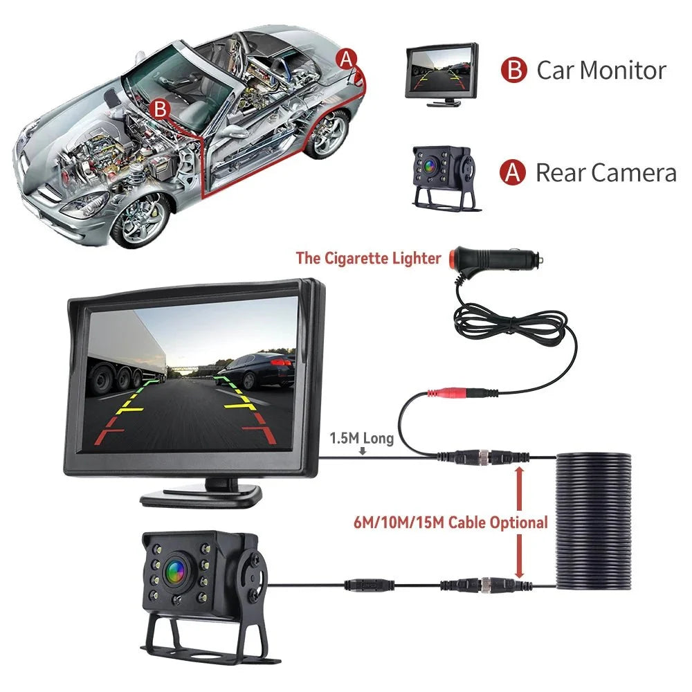 Universal Backup Car Rear View Camera For Truck With 5 Inch Monitor Night Vision - stepyours.com