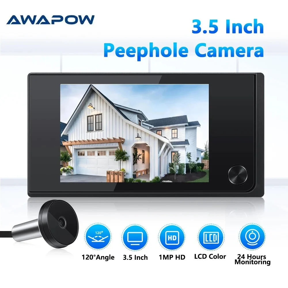 Awapow Door Peephole Camera 3.5 Inch LCD Viewer No WiFi - stepyours.com
