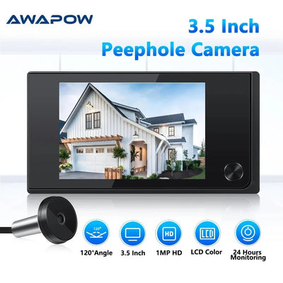 Awapow Door Peephole Camera 3.5 Inch LCD Viewer No WiFi - stepyours.com