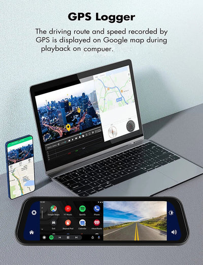 10 Inch 4K Dash Cam With CarPlay Android Auto GPS WiFi Rearview Mirror - stepyours.com