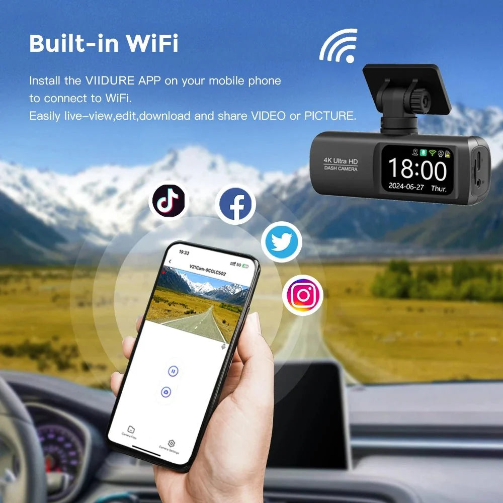 Kocam UHD 4K Dash Cam Dual Lens Front And Rear WiFi GPS 24H Parking Monitor - stepyours.com