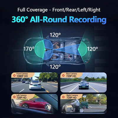 4 Channel WiFi Dash Cam for Cars Front and Rear Interior 360 DVR - stepyours.com