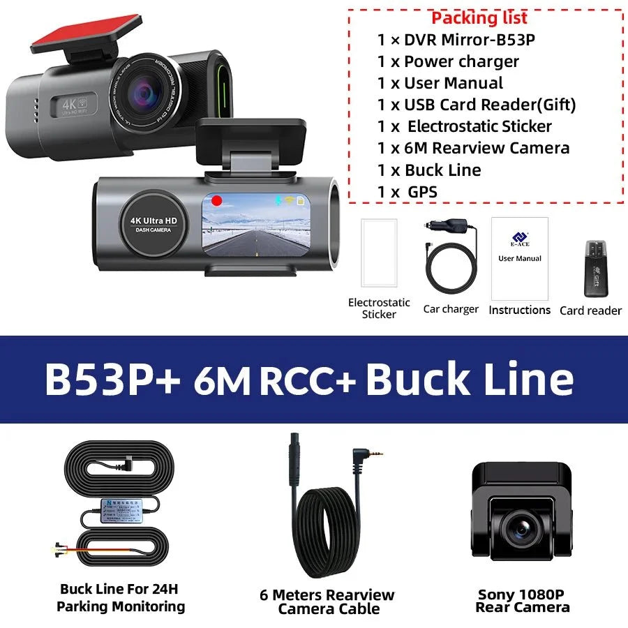 4K Dash Cam GPS WiFi Night Vision Car DVR with Optional Rear Lens - stepyours.com