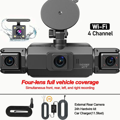 4 Channel WiFi Dash Cam for Cars Front and Rear Interior 360 DVR - stepyours.com