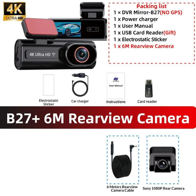 Acceo Dash Cam 4K Front And 1080P Rear Dual Lens With GPS WiFi Night Vision - stepyours.com