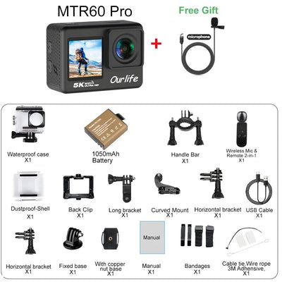 Ourlife MTR60 Action Camera 5K 30FPS Waterproof 2 Inch Touch LCD 4K60FPS WiFi - stepyours.com