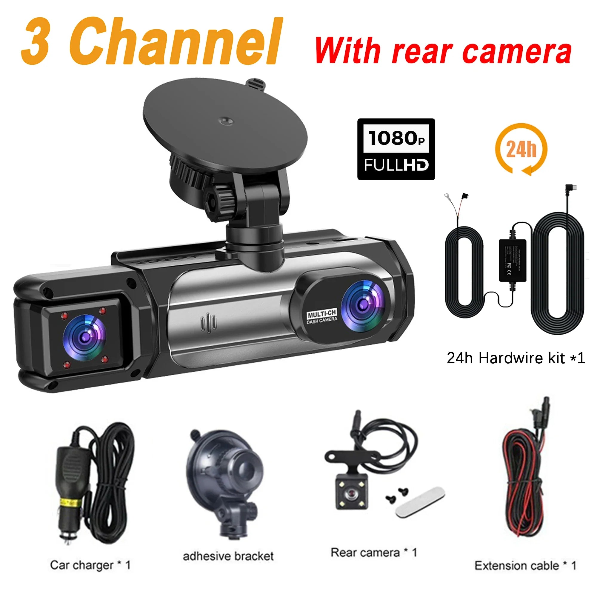 3 Channel Dash Cam 1080P Front And Rear Night Vision Parking Monitor Car DVR - stepyours.com