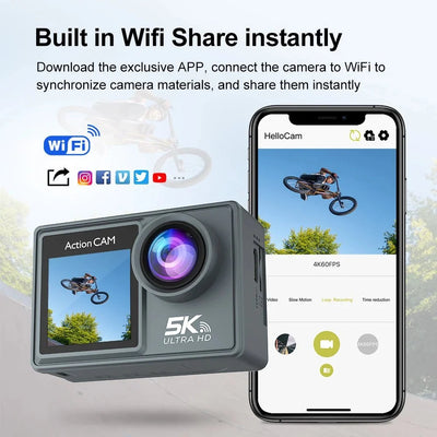 HUAFANT M4R Action Camera 5K 4K60FPS Waterproof 30m IPS Touch LCD 5X Zoom - stepyours.com