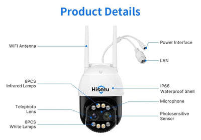 Hiseeu 4K 8MP PTZ WiFi IP Camera With 8X Zoom Night Vision And Smart Detection - stepyours.com