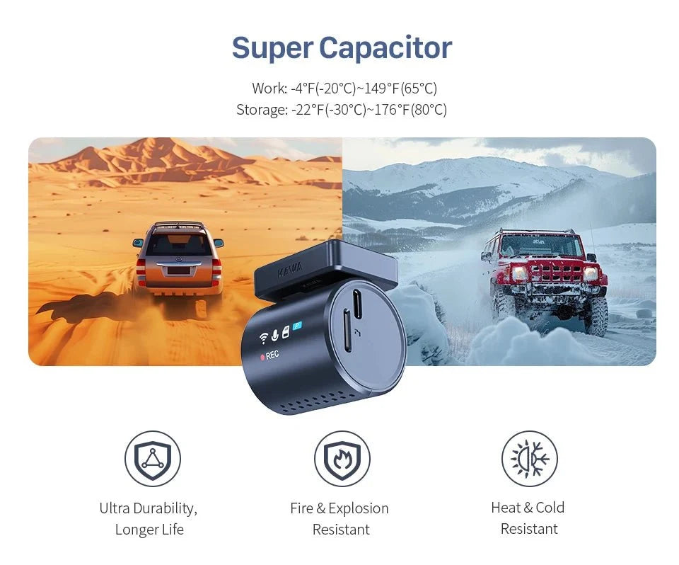 Kawa Mini 3 Pro 2K Car Dash Cam With WiFi App Voice Control Parking - stepyours.com