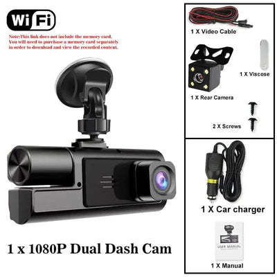 3 Channel WiFi Car DVR 1080P Front Inside Rear 170 Degree Night Vision G Sensor - stepyours.com